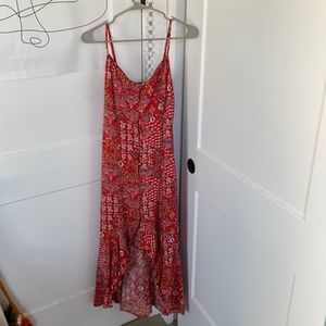 Red floral maxi dress